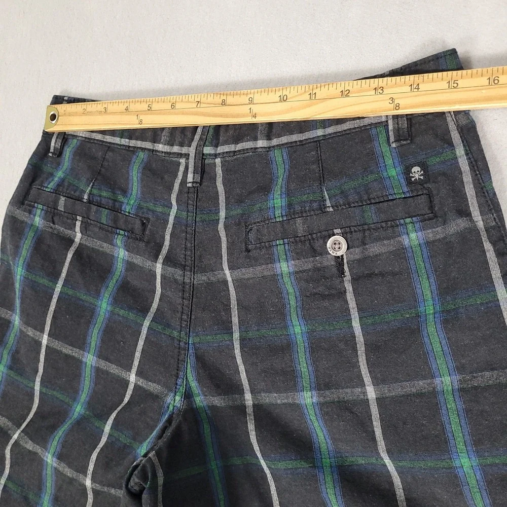 Tony Hawk Shorts Men's 30 Gray Black Plaid Casual Regular Fit Cotton Blend Chino